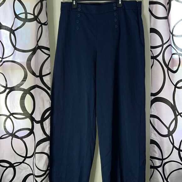 Chaps Nautical blue wide leg pants with anchor button detail size 16 - Picture 1 of 9